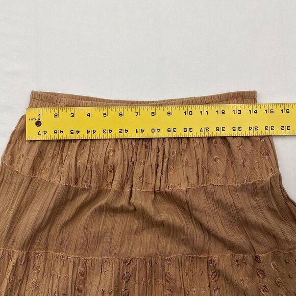 Sacred Threads Boho Maxi Skirt Embroidered One Size Brown Tiered Crinkle - Picture 7 of 8